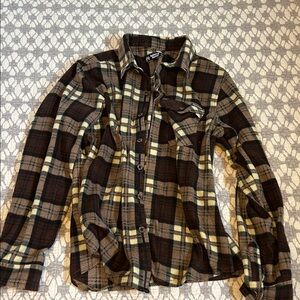 American Eagle Outfitters Brown and Tan Plaid Shirt
